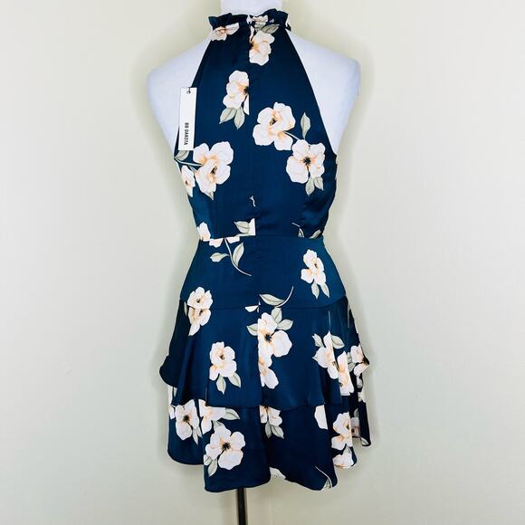 NWT BB Dakota Gardenia Party Dress 4 Floral Blue Cream Ruffle Mini Tiered Sheath - Picture 6 of 13